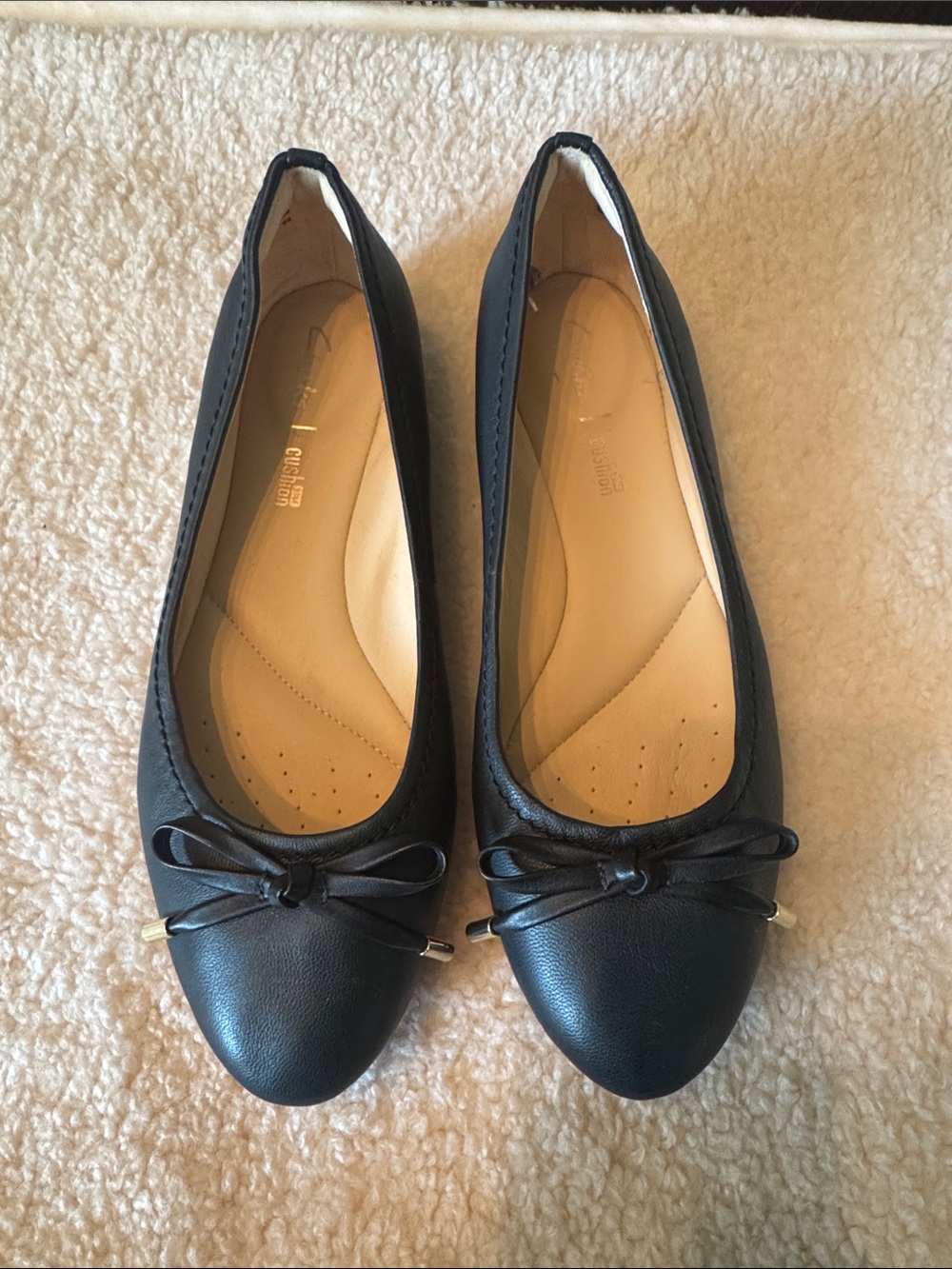 Clarks Black Leather Bow Ballet Flats